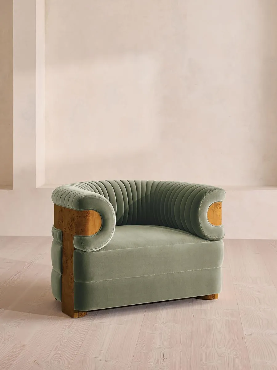 Caleb Armchair, Dark Burl, Velvet, Seafoam