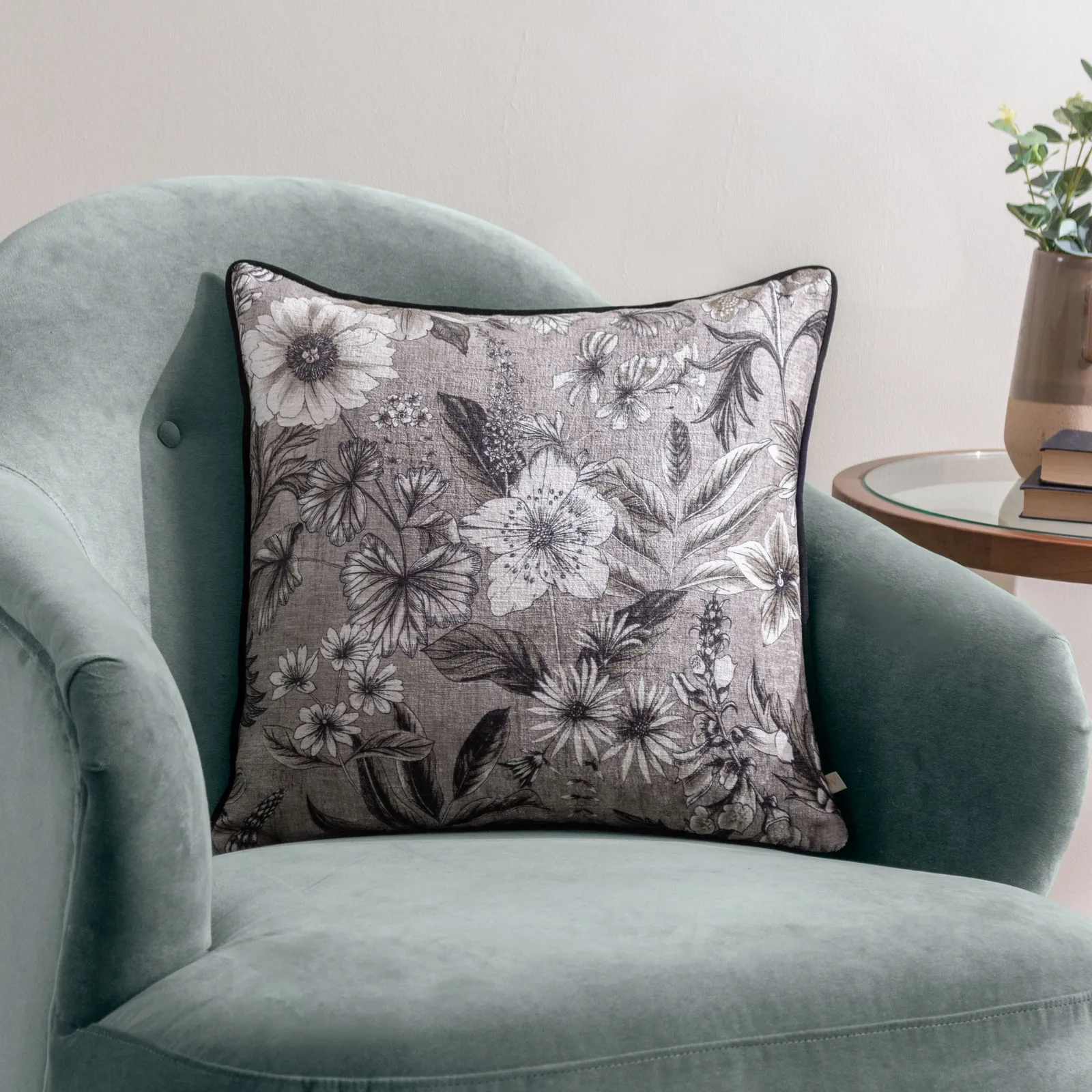 Wylder Harlington Botany Floral Piped Cushion in Beige