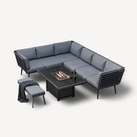Mayfair 8 Seater 6 Piece Lounge Set with Rectangle Firepit 2