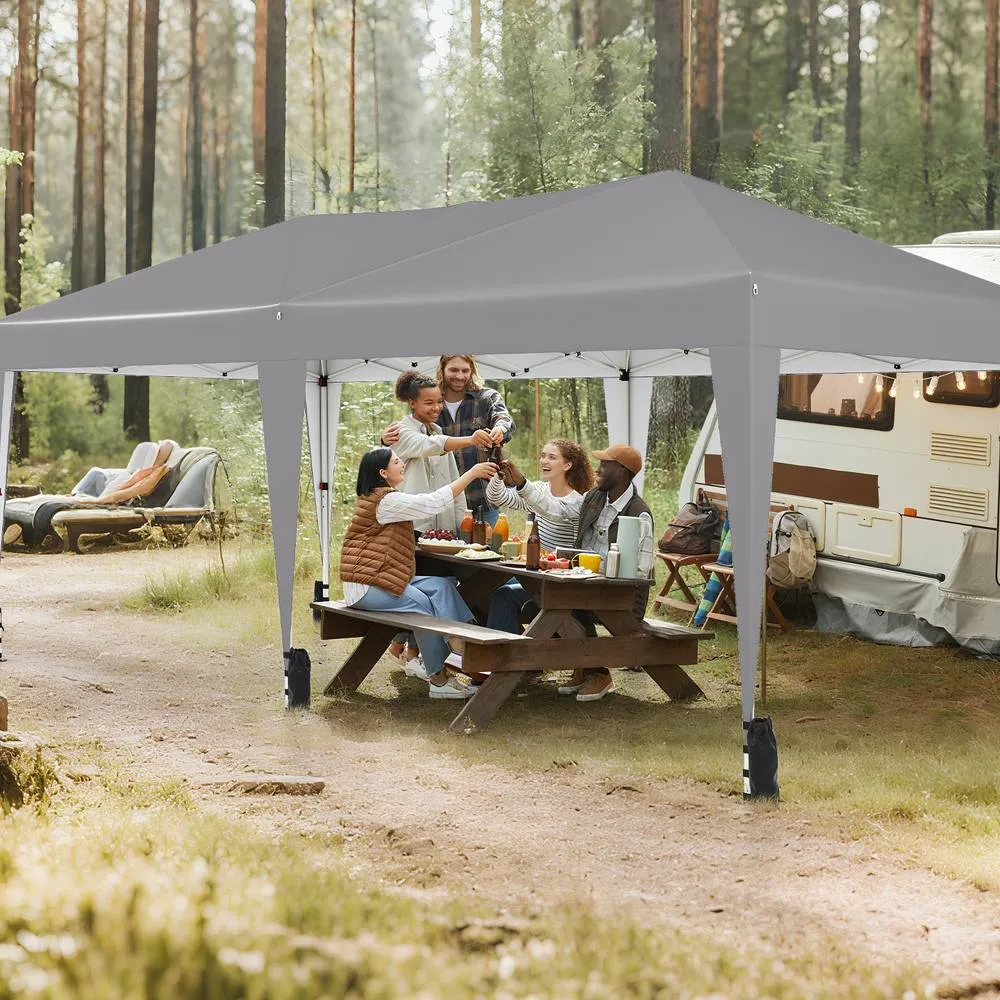 Costway 590x300 CM Pop up Canopy Tent Foldable Patio Shelter w/ Wheeled Bag in Grey 6