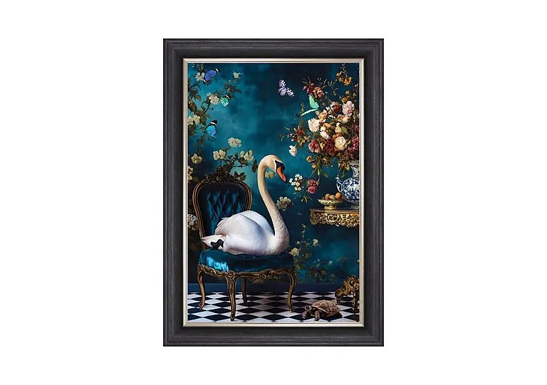 Stately Swan Velvet Framed Picture