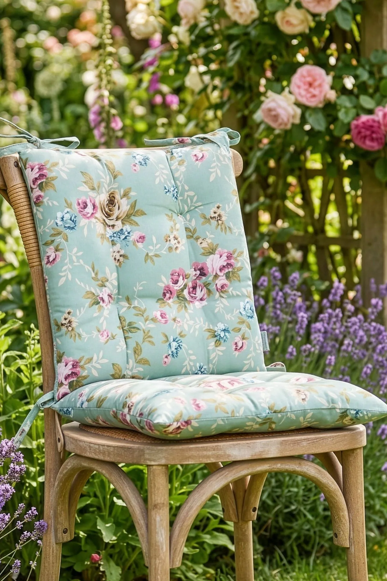 Dibor Set of 2 Floral Green Summer Outdoor Garden Chair Seat Pad Cushions W40 x L40cm