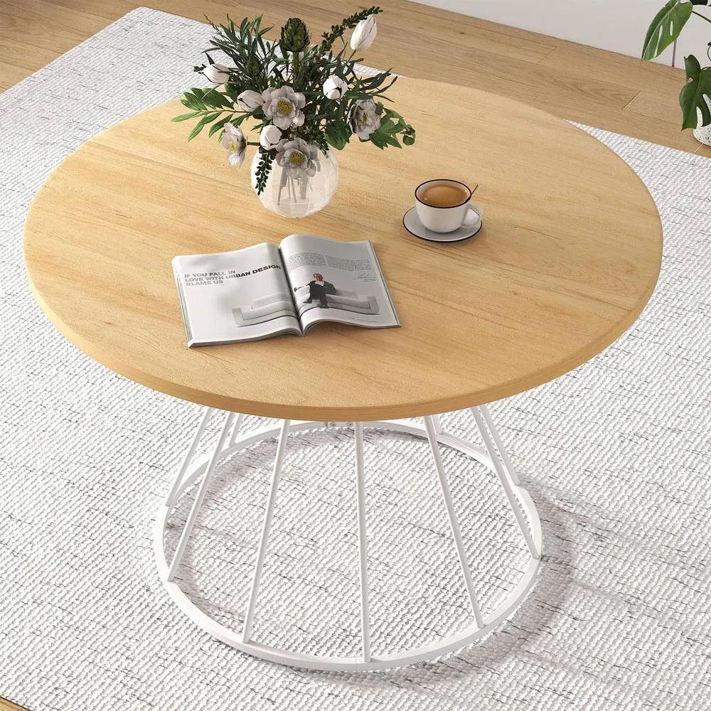 Costway Round Dining Table for 4 Farmhouse Kitchen Table with Wooden Tabletop in Natural 4