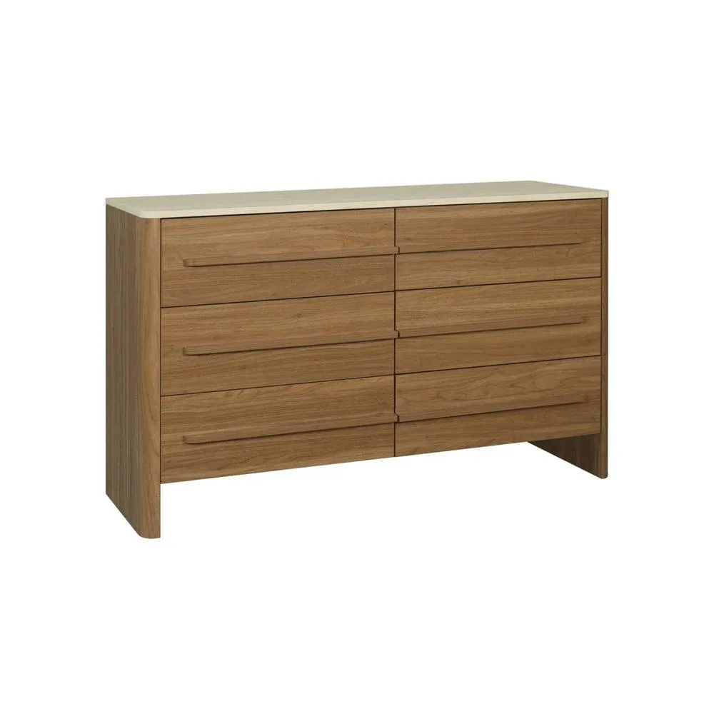sweeek Chest of 6 drawers with travertine effect top & wood decor in Dark Brown 2