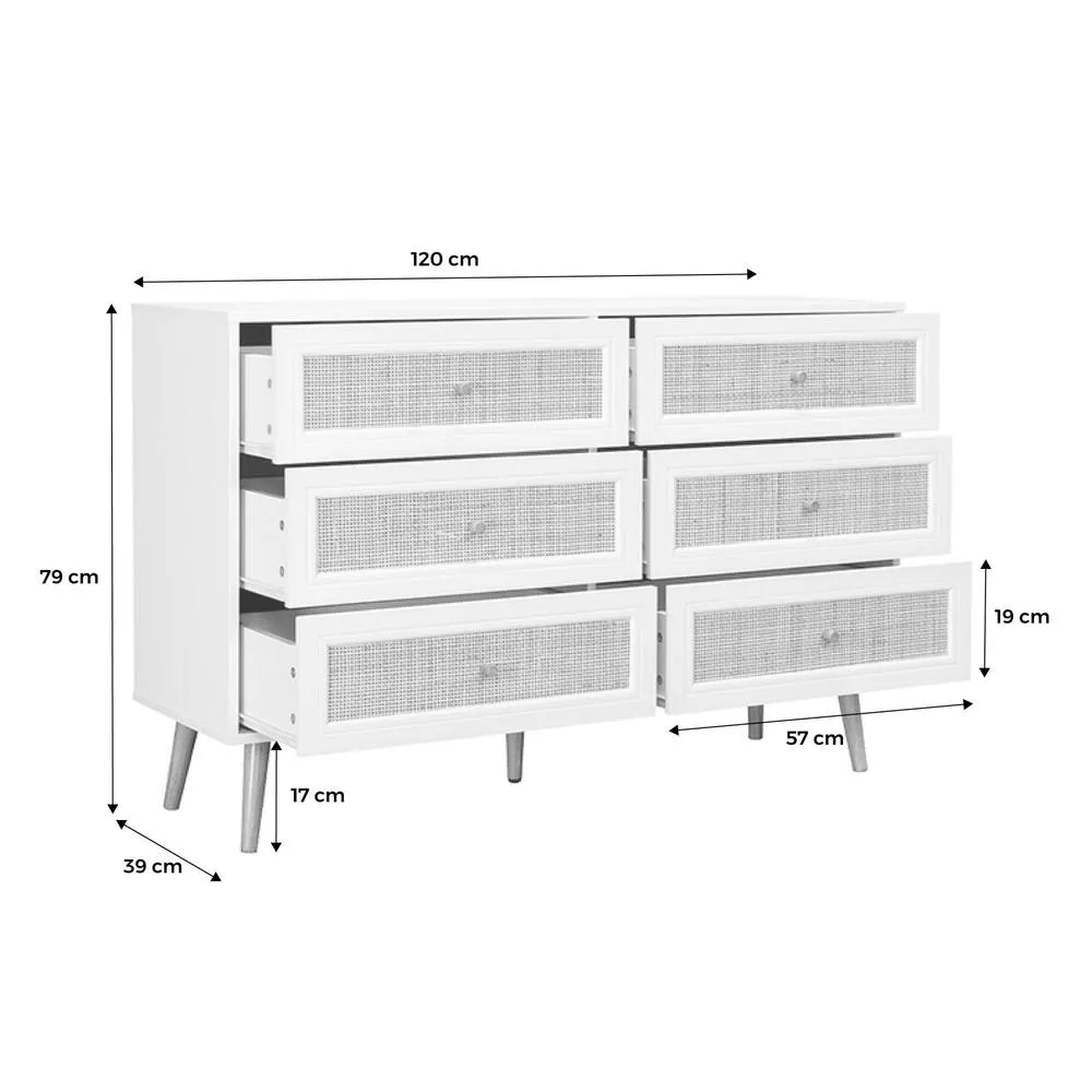 sweeek 6-drawer chest with wood & cane effect in Off-White 5