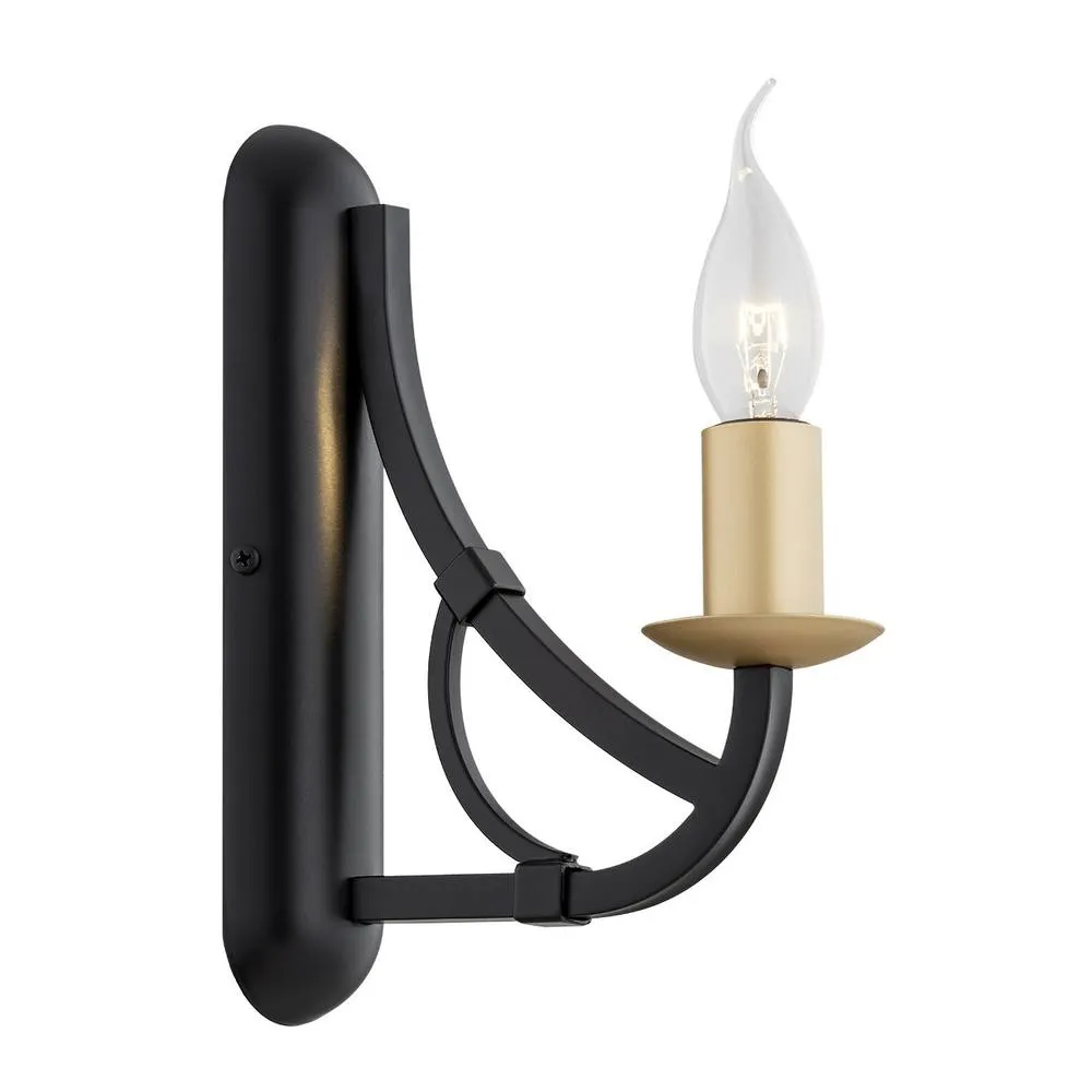 Netlighting Lorenzo Single Candle Wall Lamp Black Gold
