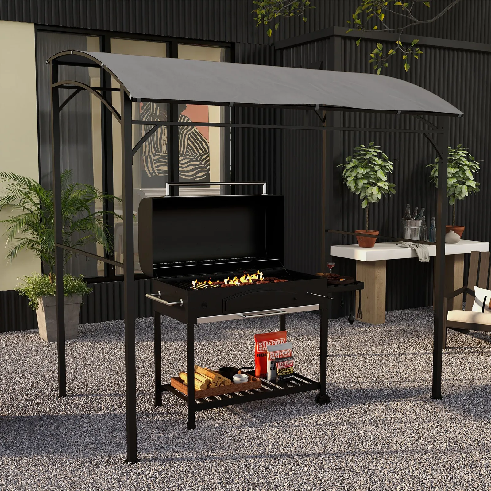 OUTSUNNY 2.2 x 1.5 m BBQ Gazebo Tent Sun Shade with Canopy in Grey
