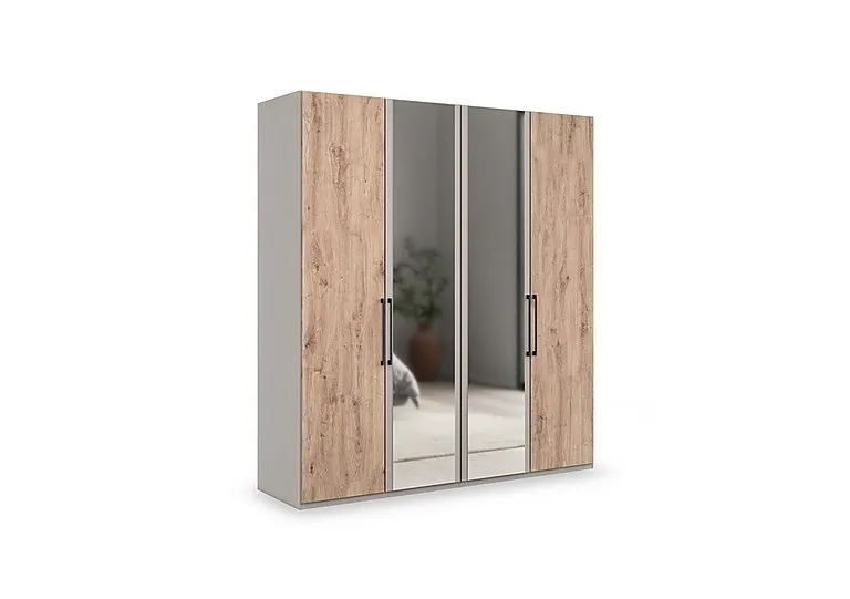 Tullio 200cm 4 Door Hinged Wardrobe with 2 Mirror Doors - Pebble Grey