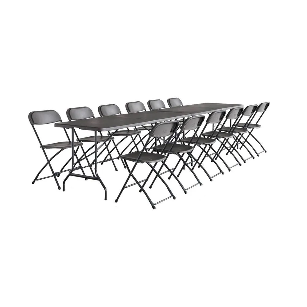 sweeek Pair of folding plastic reception tables with 12 chairs in Dark Grey 2