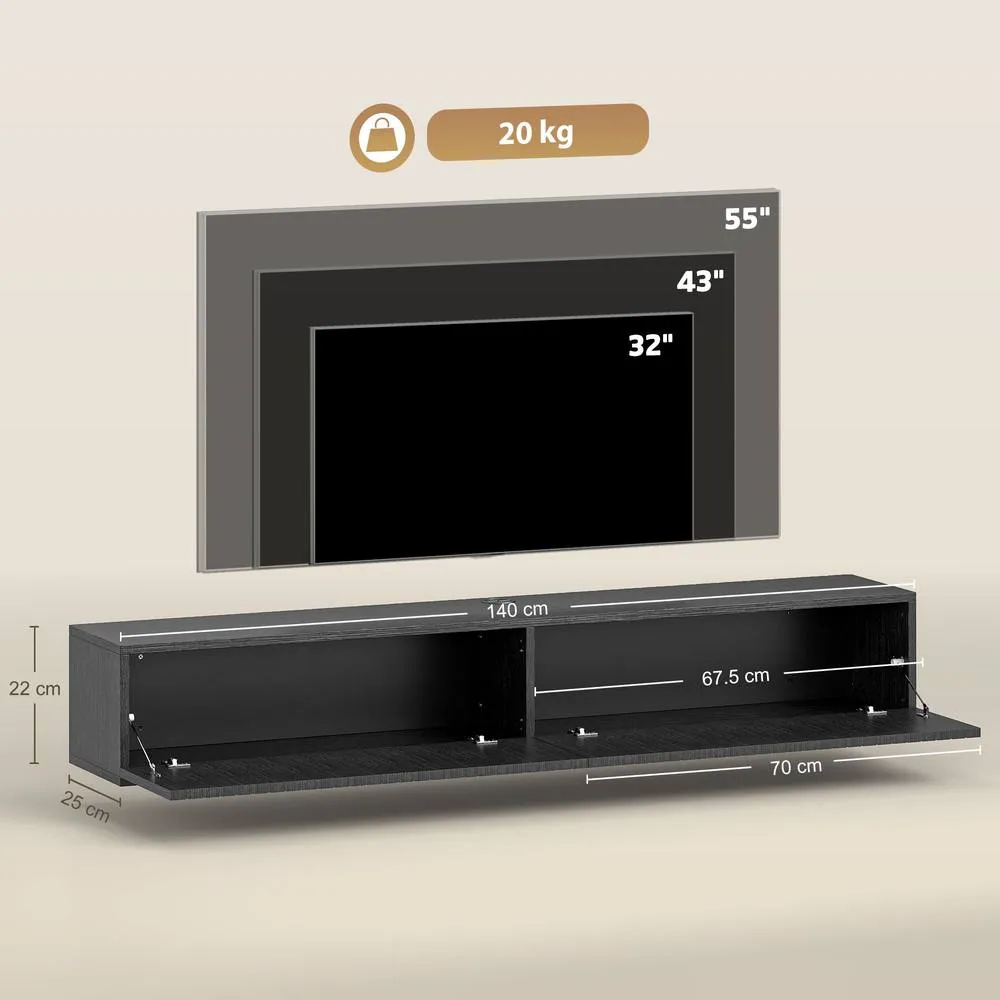 HOMCOM Wall Mount TV Stand Cabinet with Fluted Flip-Down Doors in Black 3