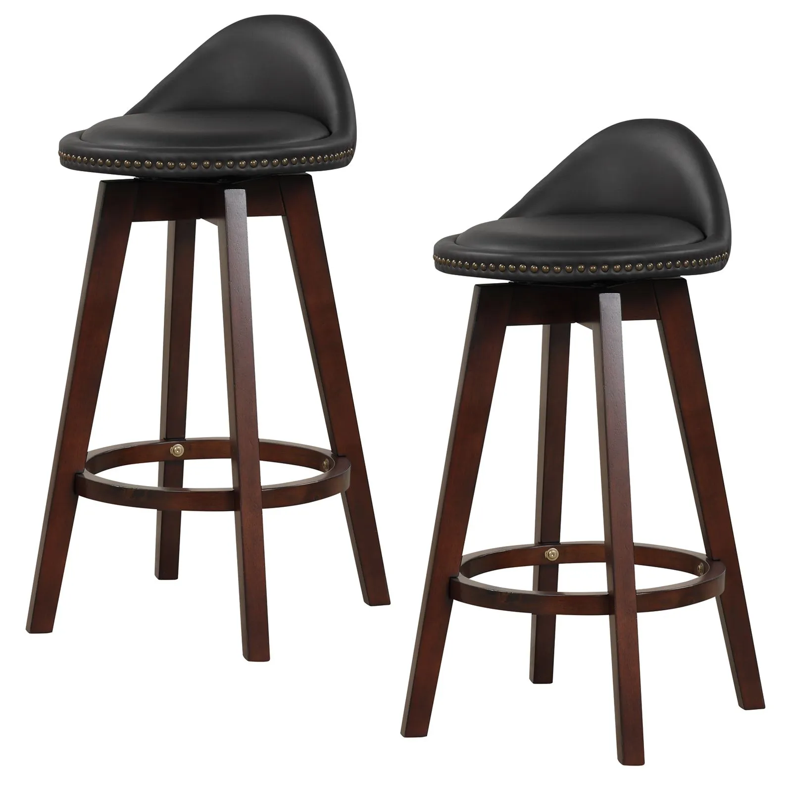 Costway Set of 2 Bar Stools PVC Leather Counter Height Chair 360° Swivel Padded Seat in Black
