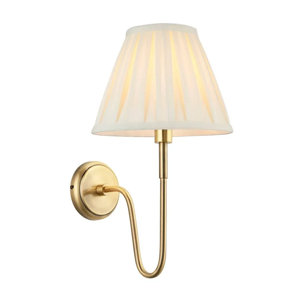 Netlighting Rouen & Carla Wall Lamp with Shade Antique Brass Plate & Cream Fabric in Gold