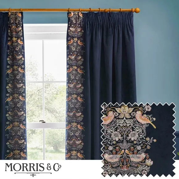 Morris & Co. Strawberry Thief Embroidered Pencil Pleat Curtains 5
