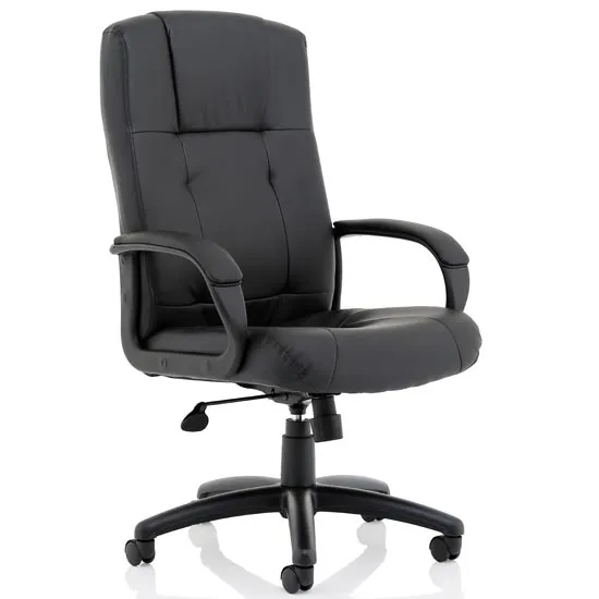 Compton Leather Executive Office Chair In Black With Arms
