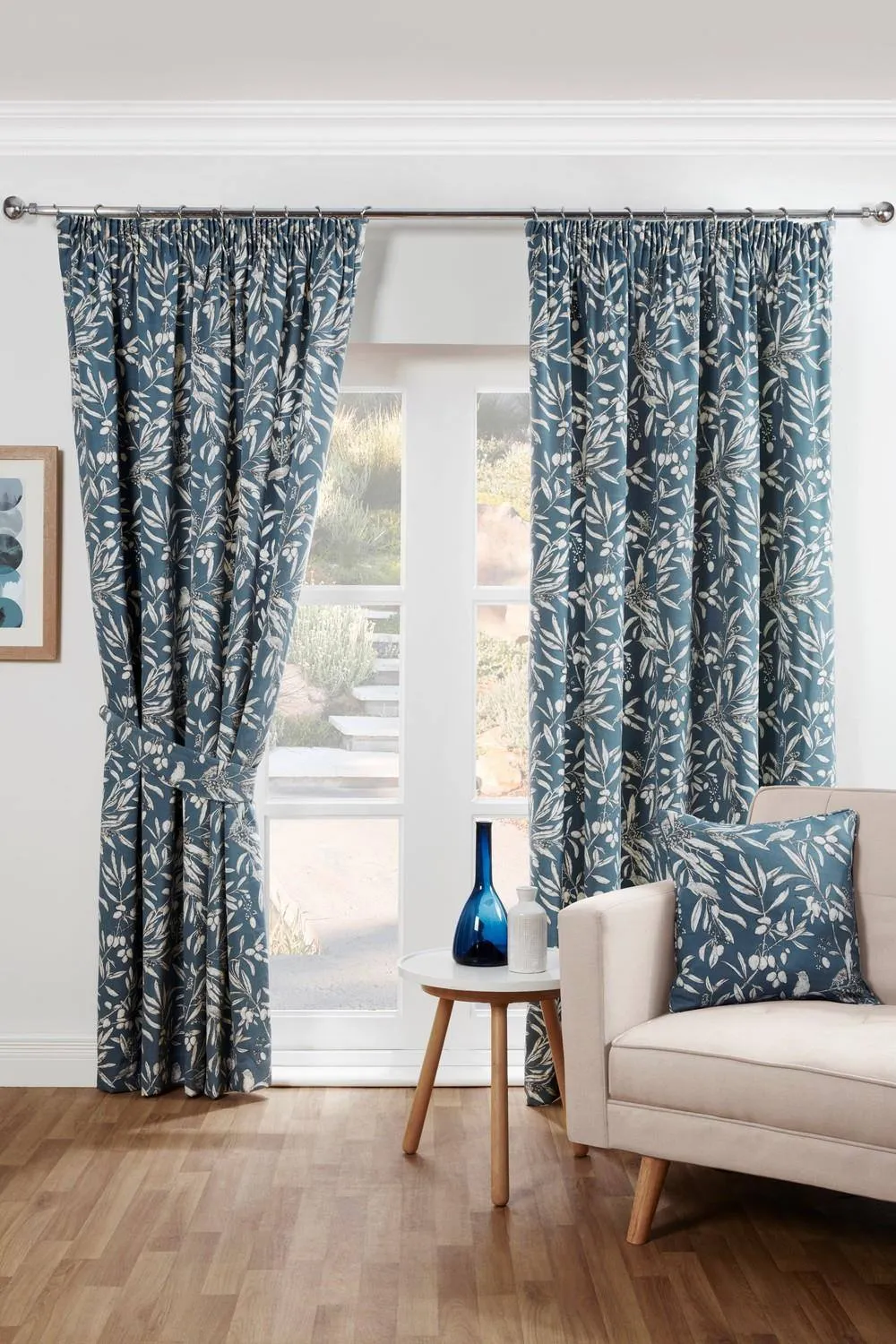 Sundour Aviary Pencil Pleat Curtains Taped Curtain Pair in Blue