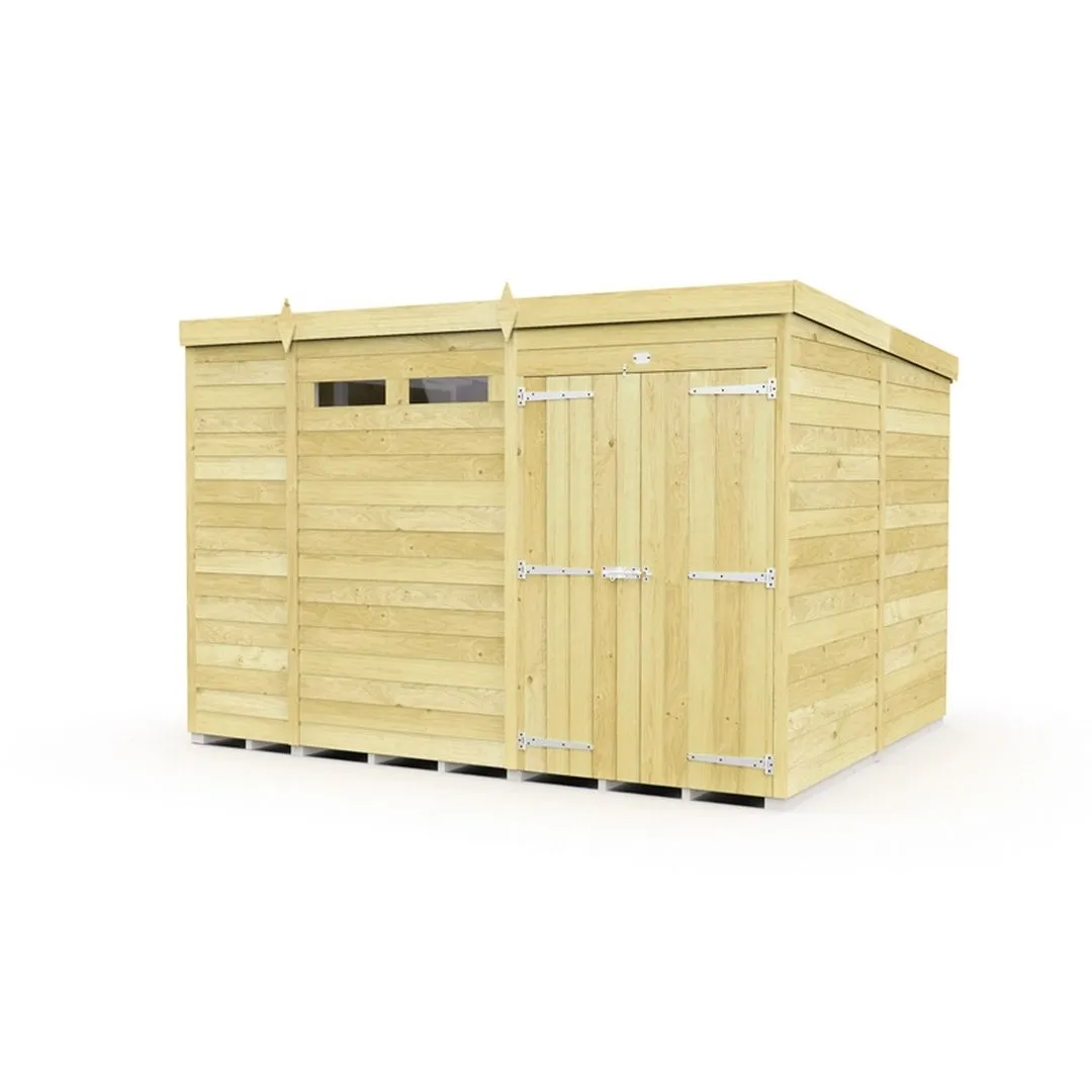 Buttercup Farm 10 x 8 Feet Pent Security Shed - Double Door - L231 x W302 x H201 cm in Brown