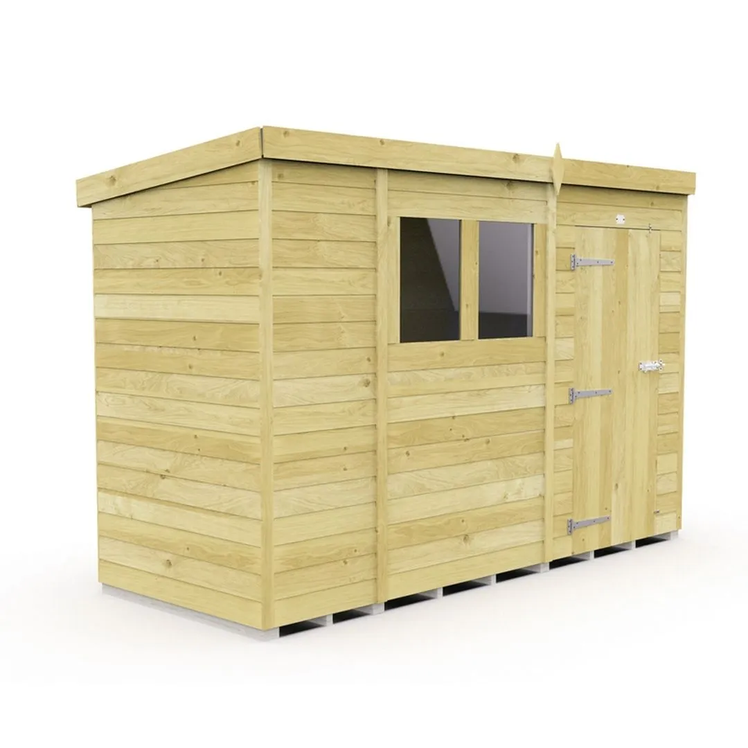 Buttercup Farm 10 x 4 Feet Pent Shed - Single Door W/ Windows - L118 x W302 x H201 cm in Brown