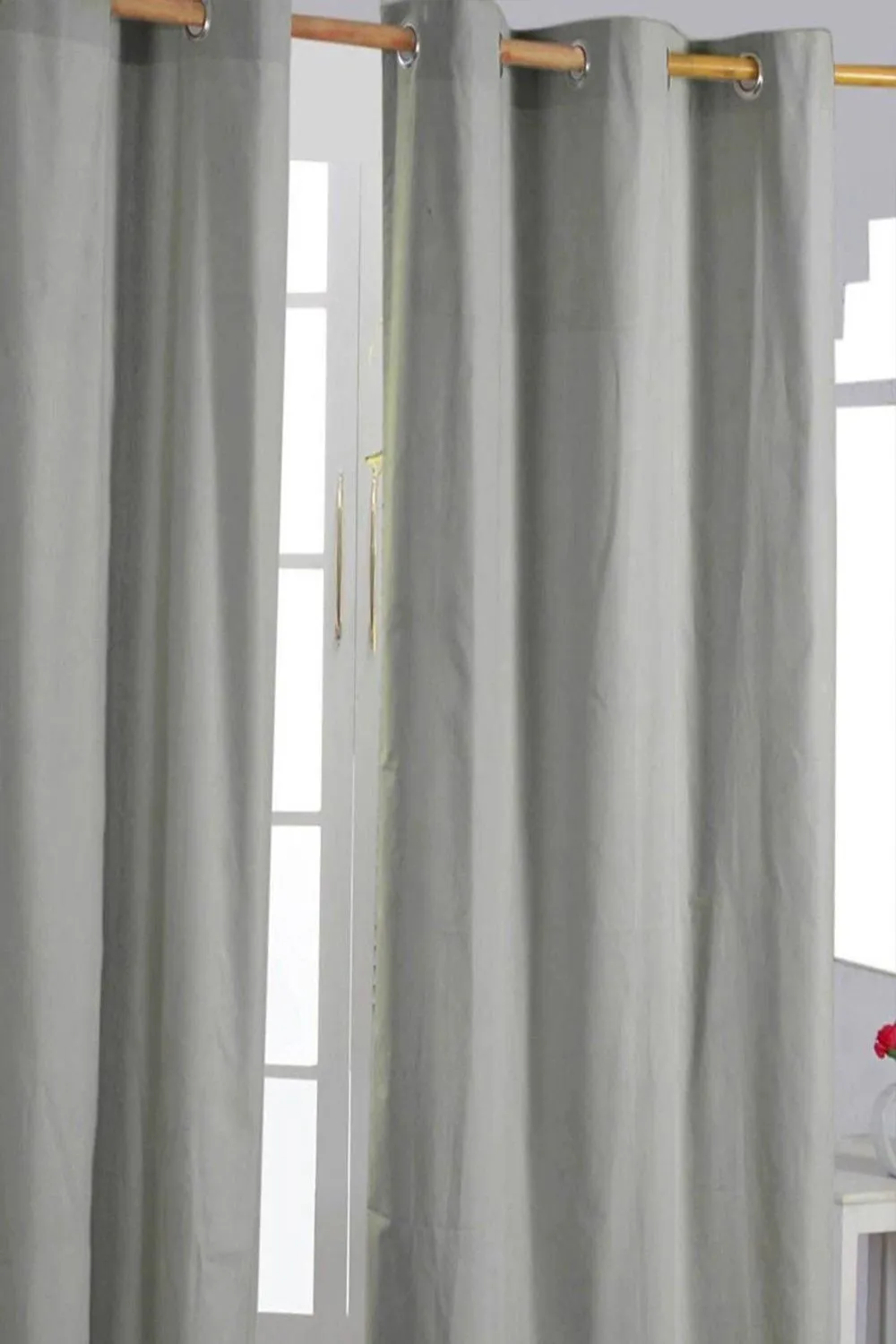 Homescapes Plain Cotton Ready Made Eyelet Curtain Pair in Grey 1