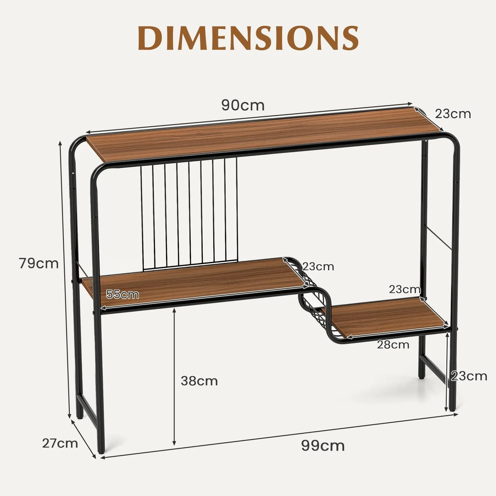 Costway Console Table Entryway Table with Storage Shelf & Metal Frame-Coffee in Walnut 2
