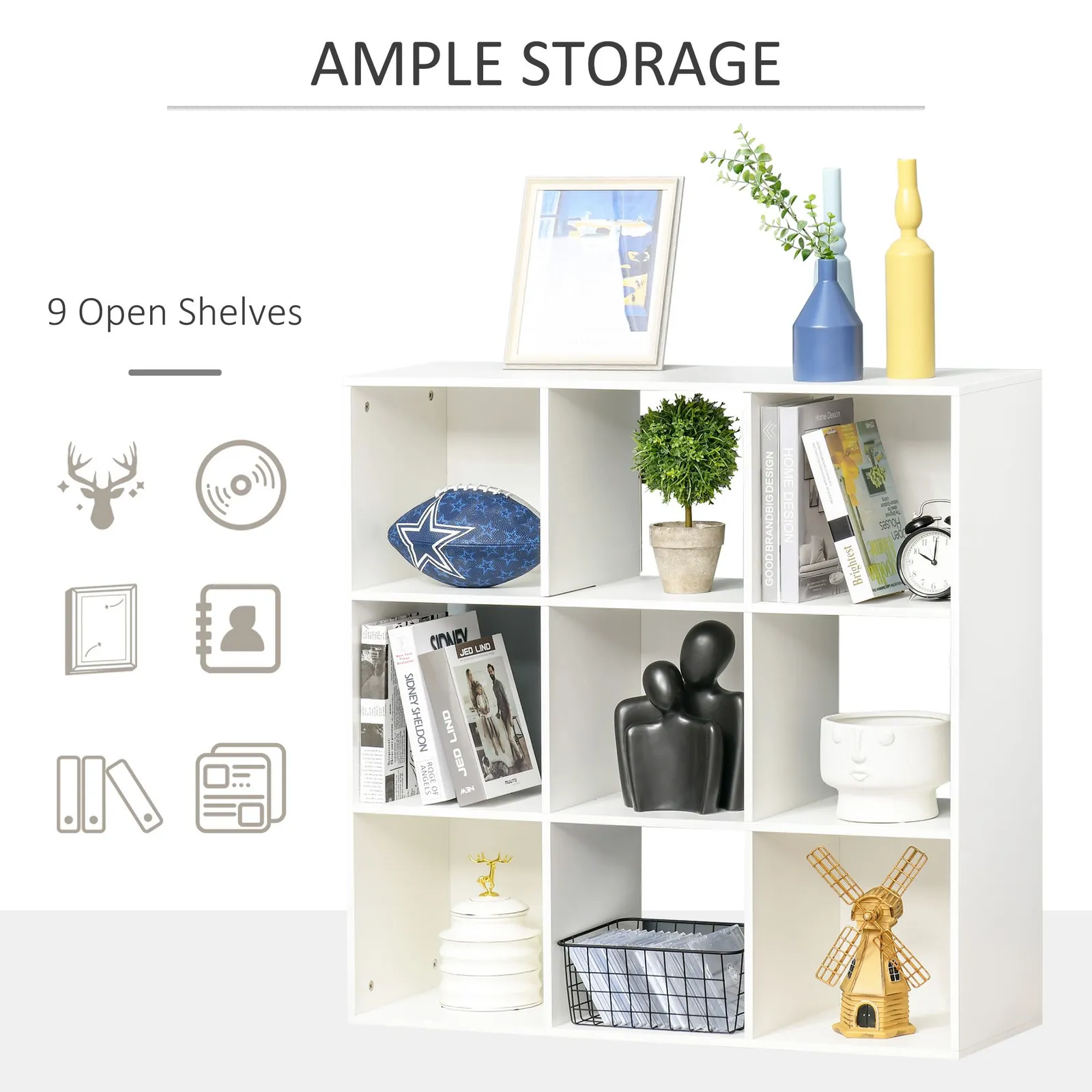 HOMCOM Bookshelf Storage Cabinet Bookcase 9 Cubes Particle Board Home Office in White 6