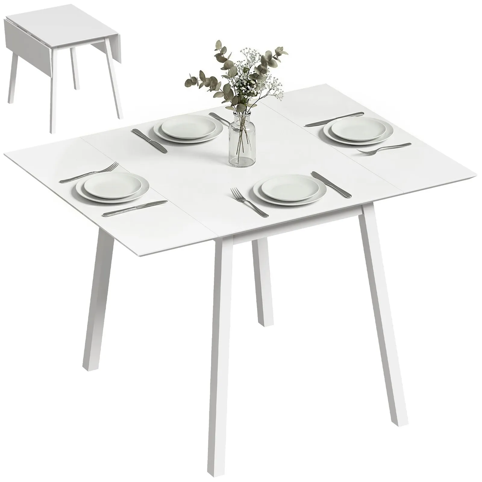 HOMCOM Kitchen Table for 2-4, Folding Drop Leaf Dining Table in White 2
