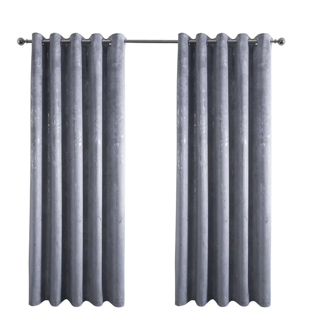 Smart Living Marble Effect Velvet Eyelet Curtains - Thermal Blackout - 2 Panels in Grey 4