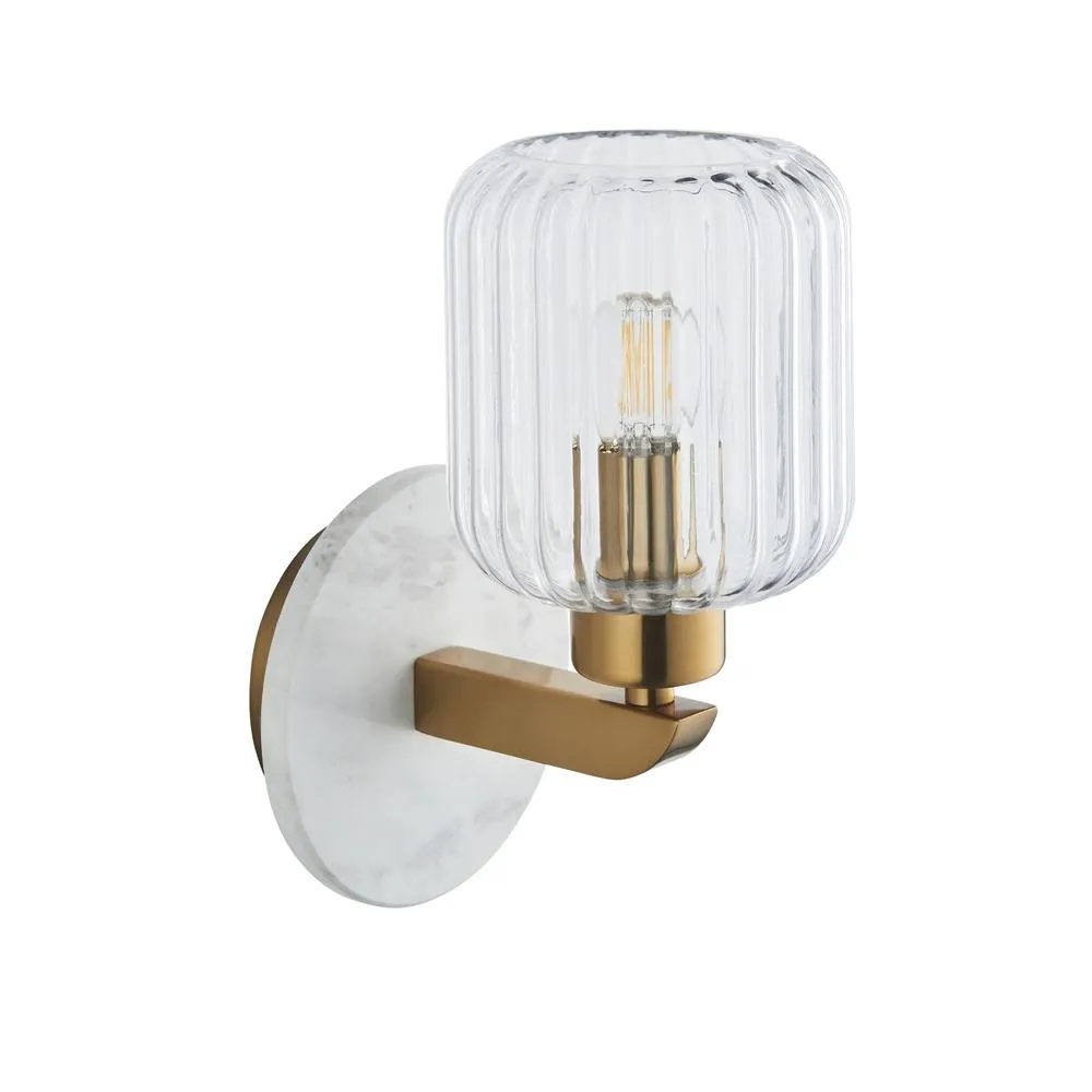 Netlighting Travi Ribbed Wall Lamp White Vintage Brass & Ribbed Glass E14 6