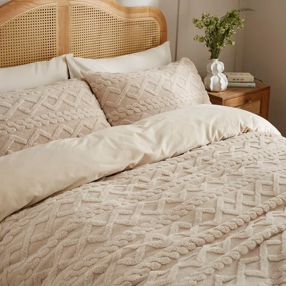 Cable Fleece Duvet Cover and Pillowcase Set 4