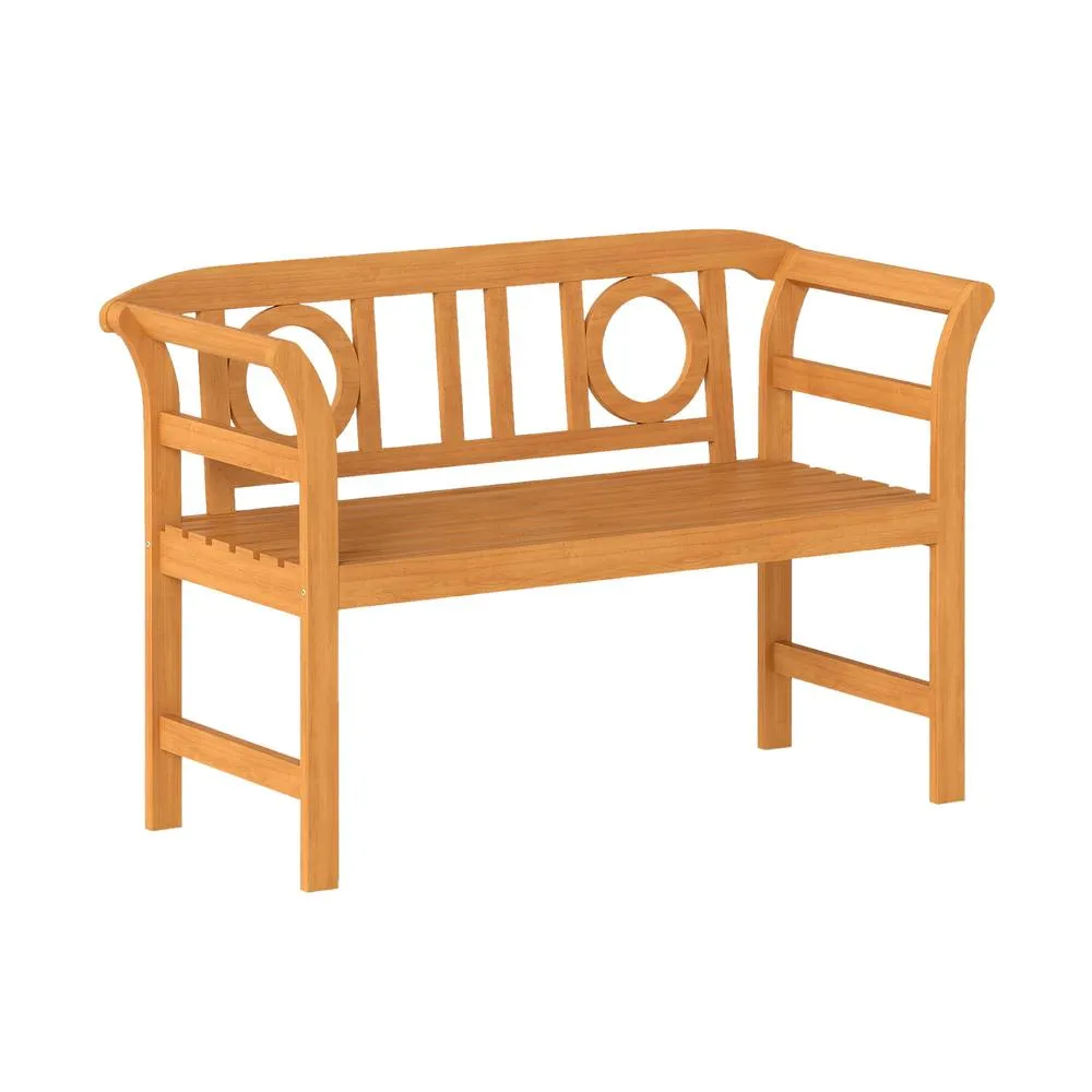 Costway Outdoor Bench Acacia Wood 2-Person Patio Loveseat w/Backrest& Armrests in Natural 6