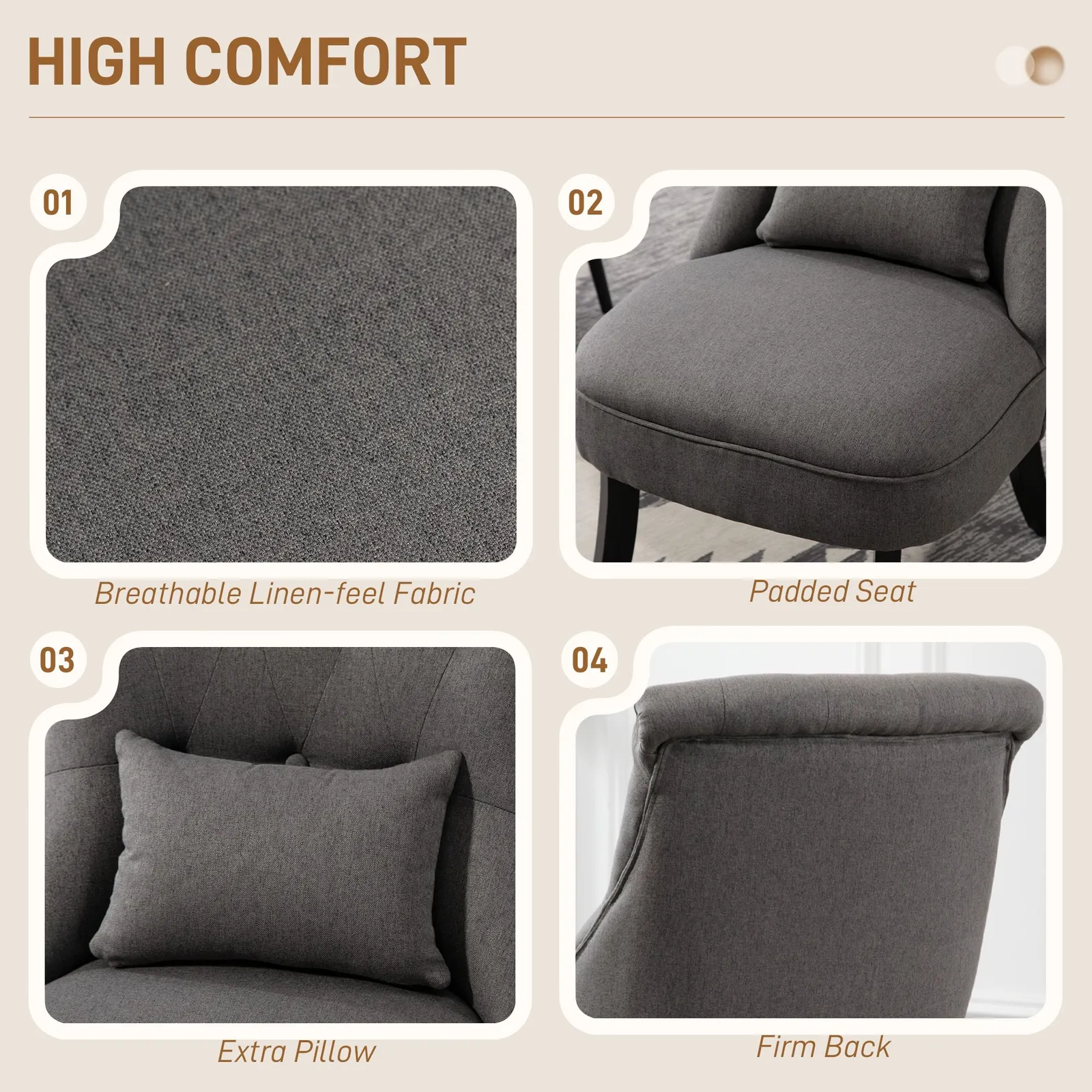 HOMCOM Fabric Single Sofa Upholstered with Pillow Wood Leg Charcoal Grey in Dark Grey 4