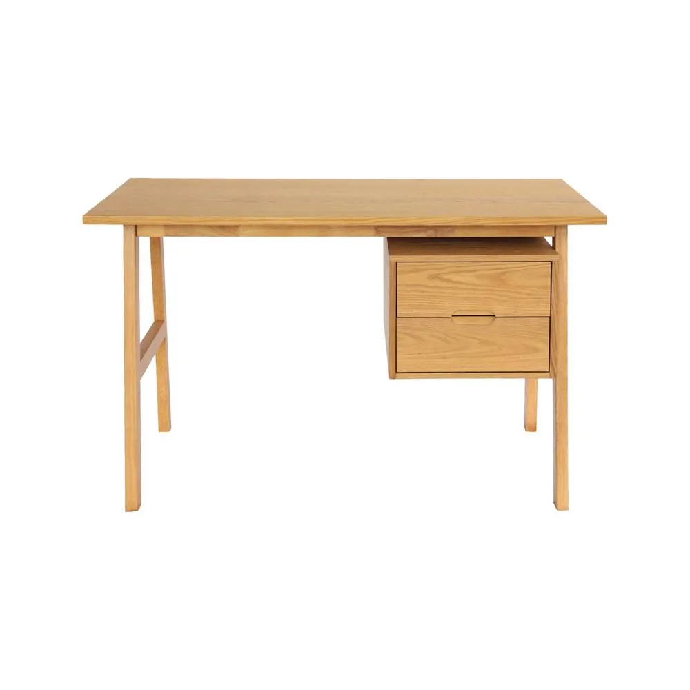 sweeek Desk with 2 drawers hevea wood & oak veneer in Beige 3