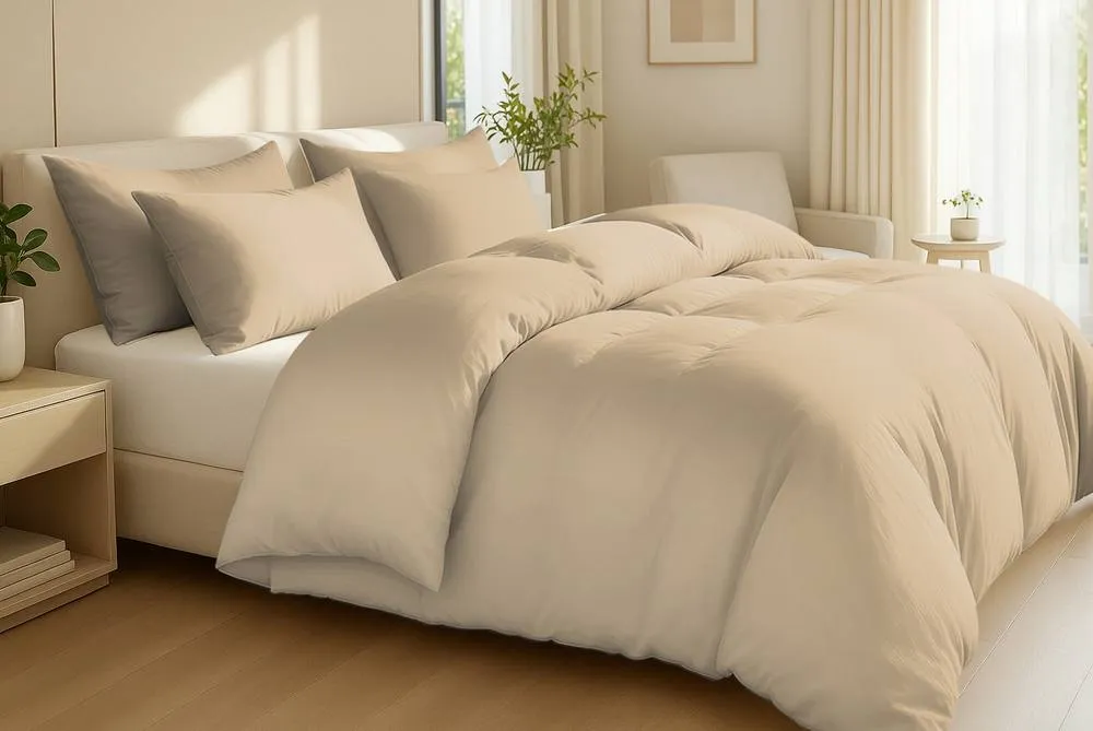 Pamposh Luxury Cotton Duvet Cover Set Reversible 400TC Quilt Covers in Beige