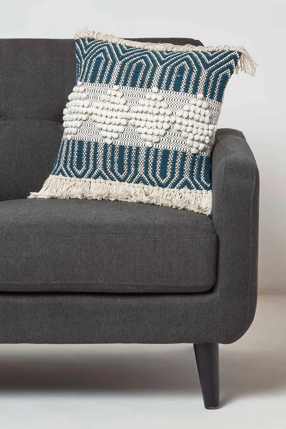 Homescapes Safi Handwoven Fringed Navy & Cream Kilim Cushion 2