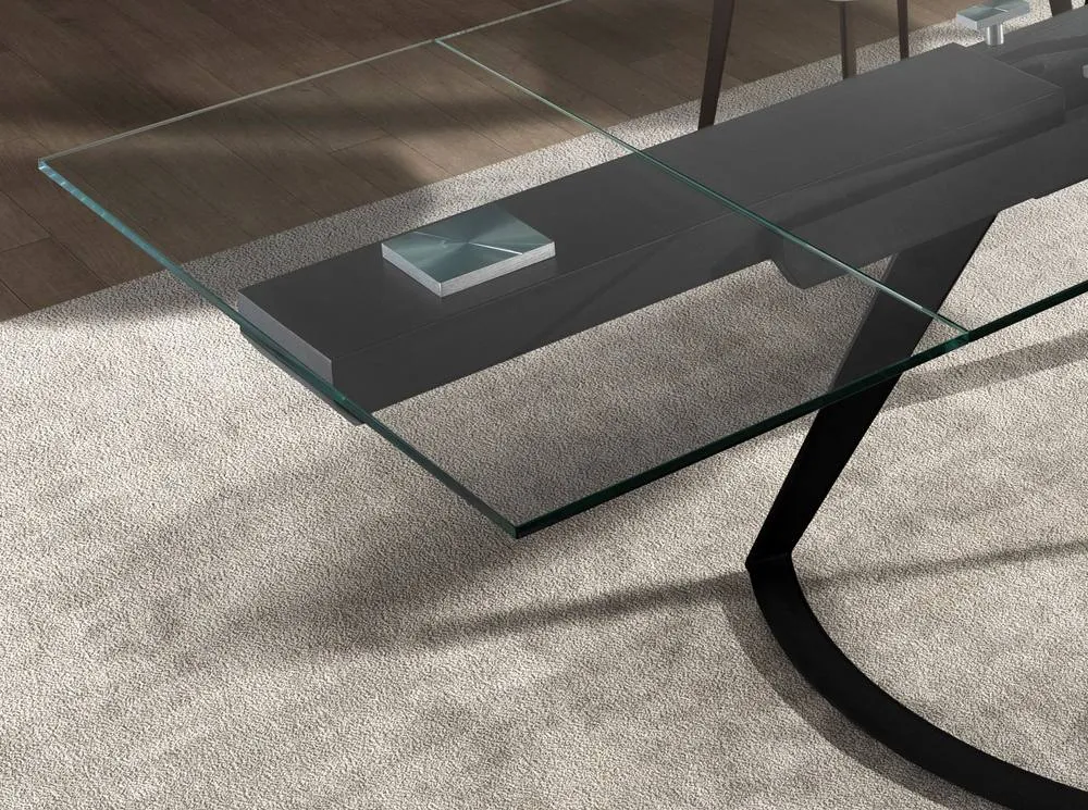 Angel Cerda Rectangular Extendable Dining Table - Tempered Glass in Black 5