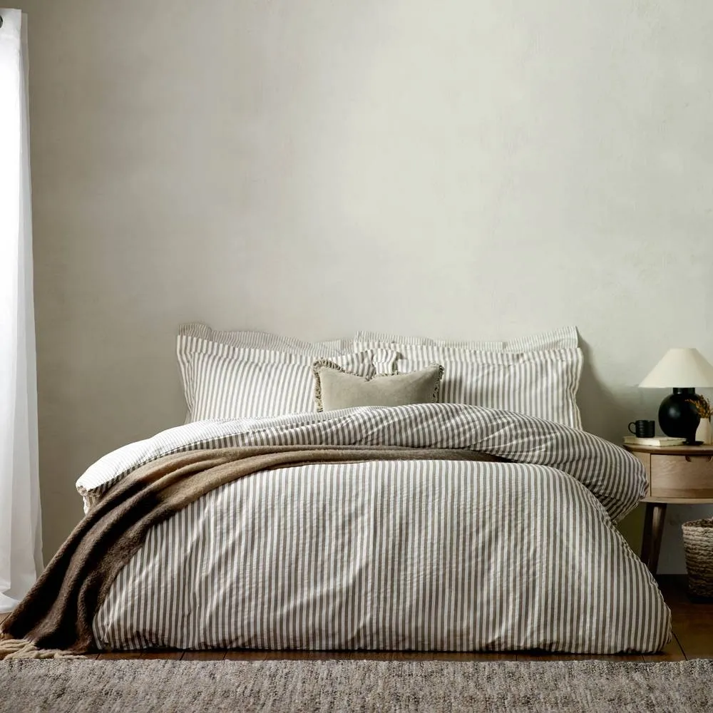 Yard Hebden Striped 100% Cotton Duvet Cover Set in Brown 1
