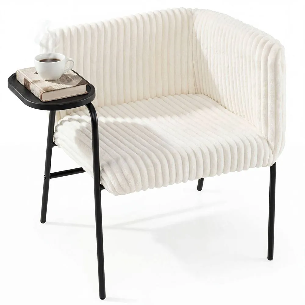 Costway Modern Accent Chair Corduroy Upholstered Armchair in White