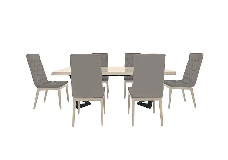 Palazzo 200cm Extending Dining Table in Sand Birch with 6 Capitonne Buttoned Chairs - Scarlet Silver