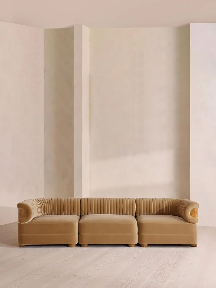 Caleb Modular Four Seater Sofa, Velvet, Camel, Dark Burl
