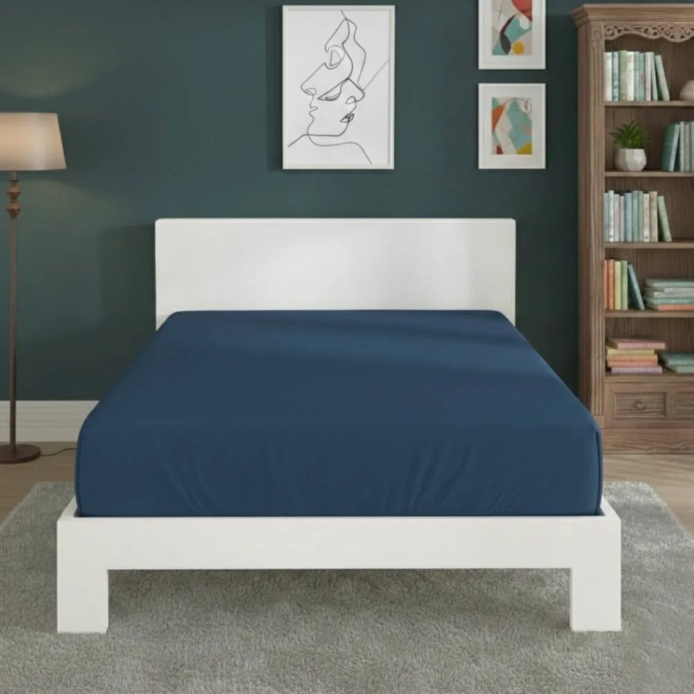 Snug City Polycotton Fitted Sheet Extra Deep 40cm Skirt Easy Care in Mid Blue