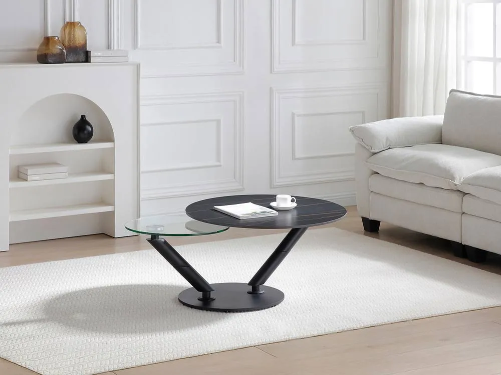 Vente-unique Coffee Table With Swivelling Ceramic, Tempered Glass & Metal Trays in Clear
