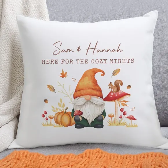Personalised Autumn Gnome Square Cushion 3