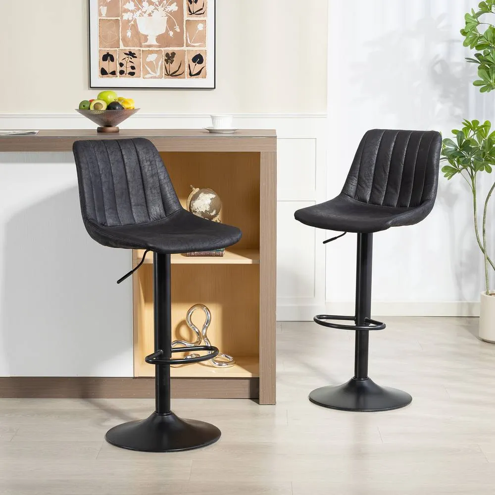 HOMCOM Bar Stools Set of 2 Adjustable Swivel Bar Chairs with Backrest Black