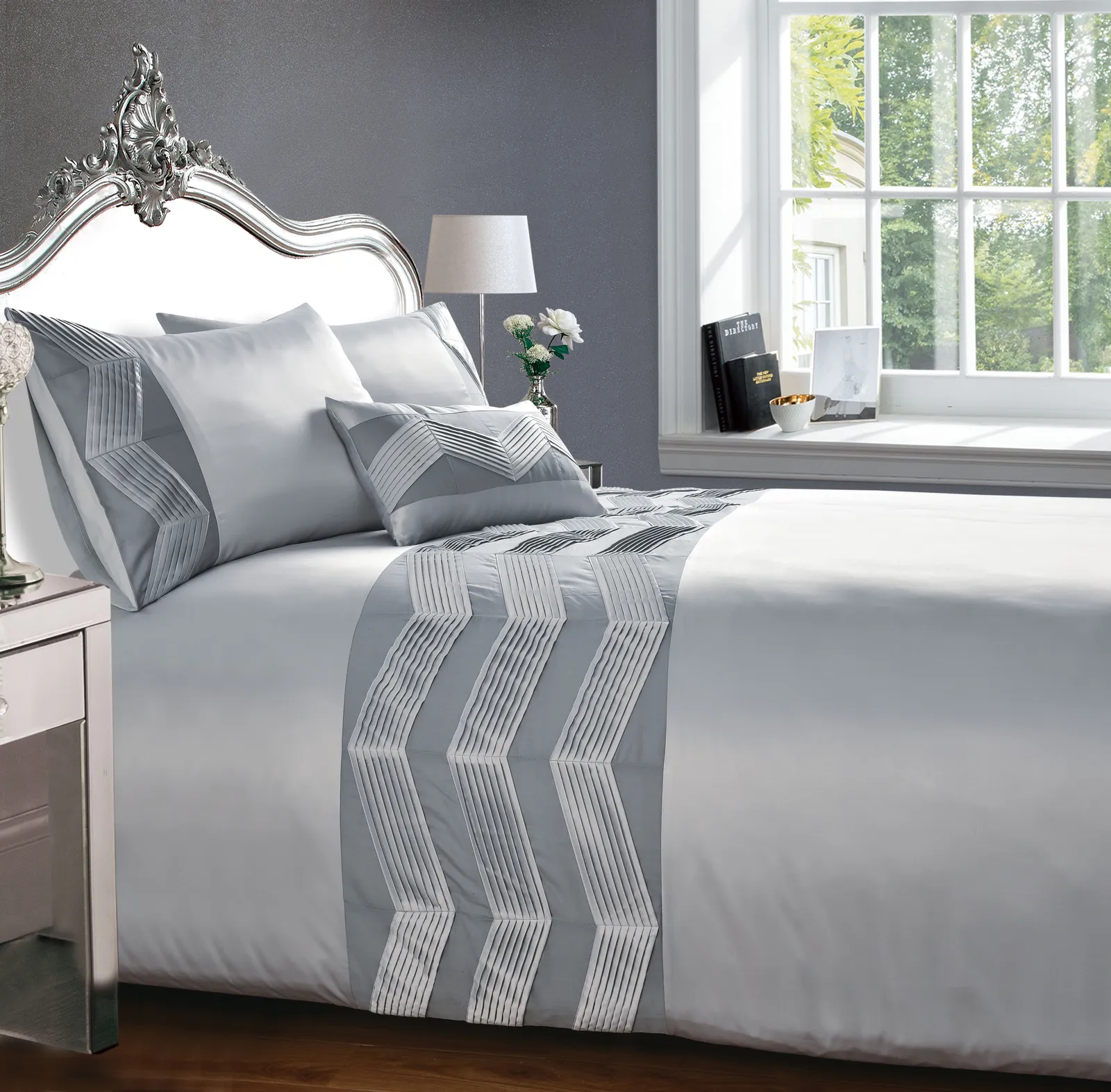Rapport Home Valencia Boudoir Filled Cushion (50x30 cm) in Silver 1
