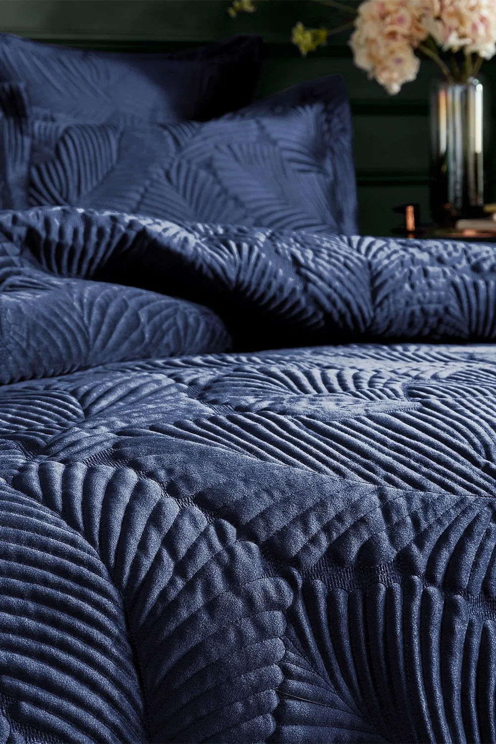 Paoletti Palmeria Quilted Velvet Duvet Cover Set in Navy 2
