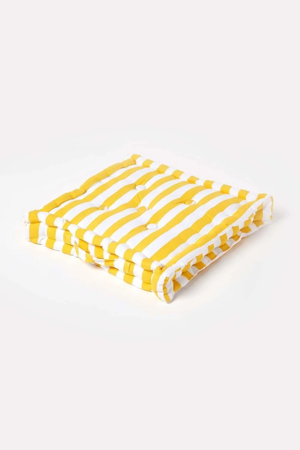 Homescapes Cotton Thick Stripe Floor Cushion in Yellow 1