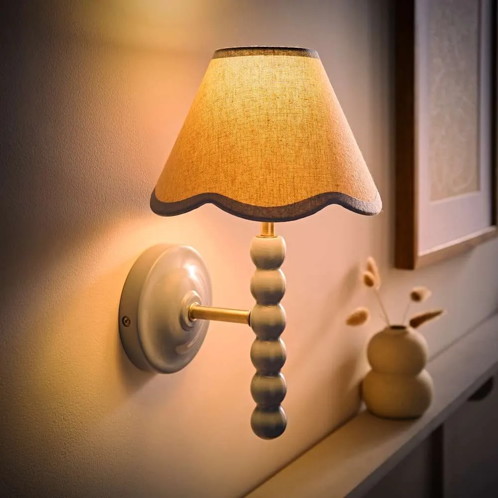 ValueLights Bobbins Pair of Blue Wall Lights with Linen Trim Lamp Shades & Bulbs in Pale Blue 2