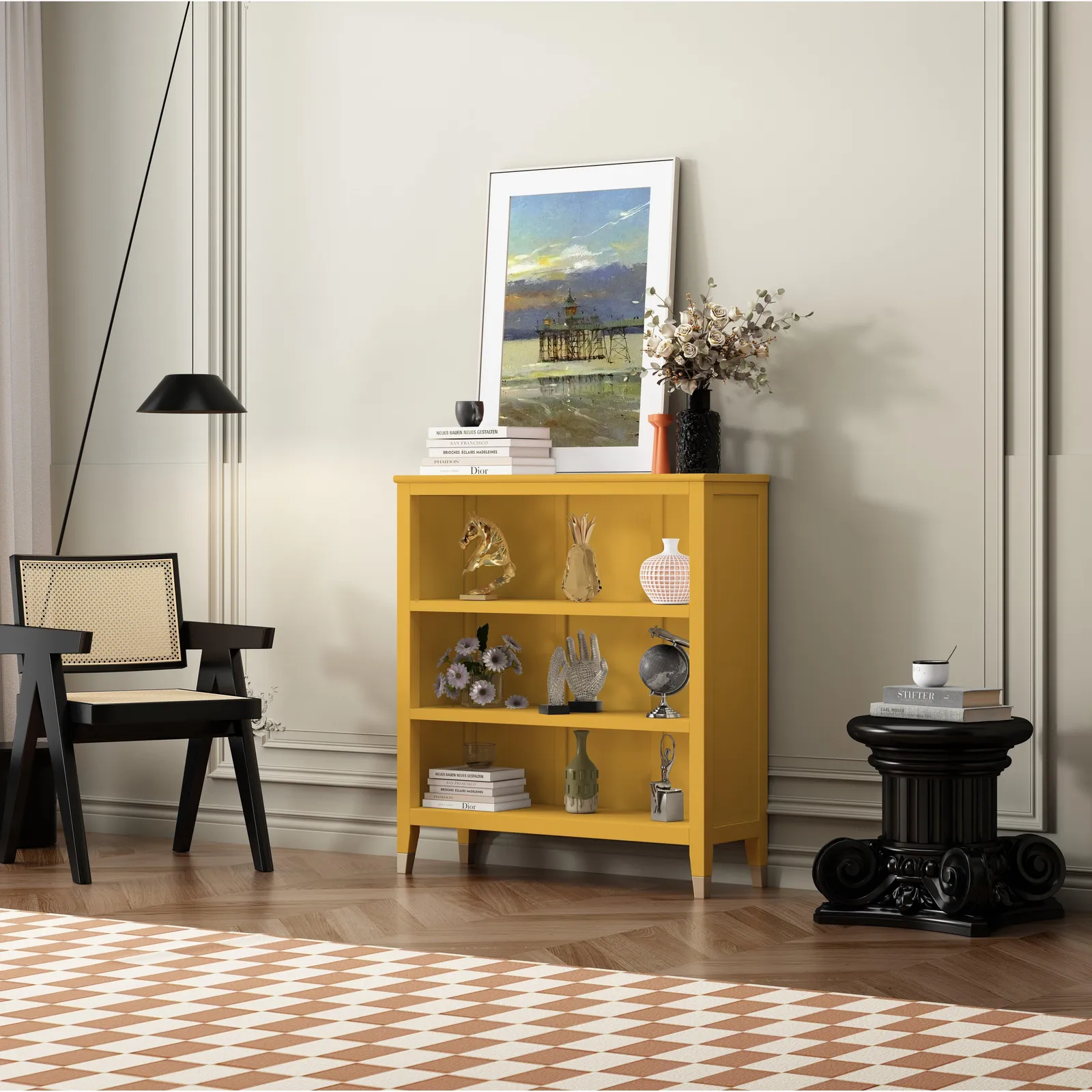 Cabinet Bits Palazzi 3 Tier Bookcase H97 W89 D25cm in Mustard 1