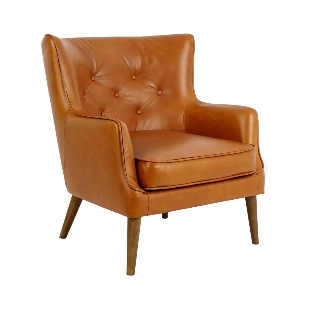 Angel Cerda Brown Chester Armchair, Split Cowhide Leather, Walnut