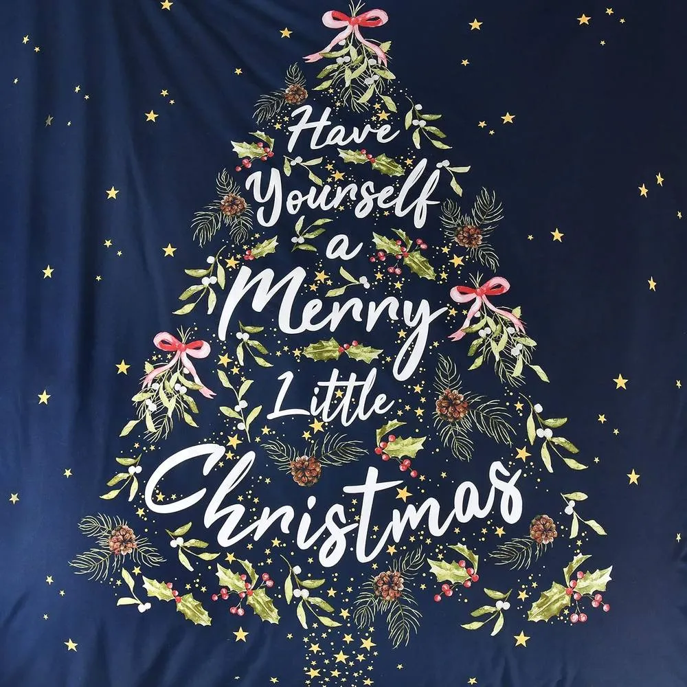 Smart Living Printed Little Christmas HollyTree Reversible Duvet Cover & Pillowcase in Navy 2