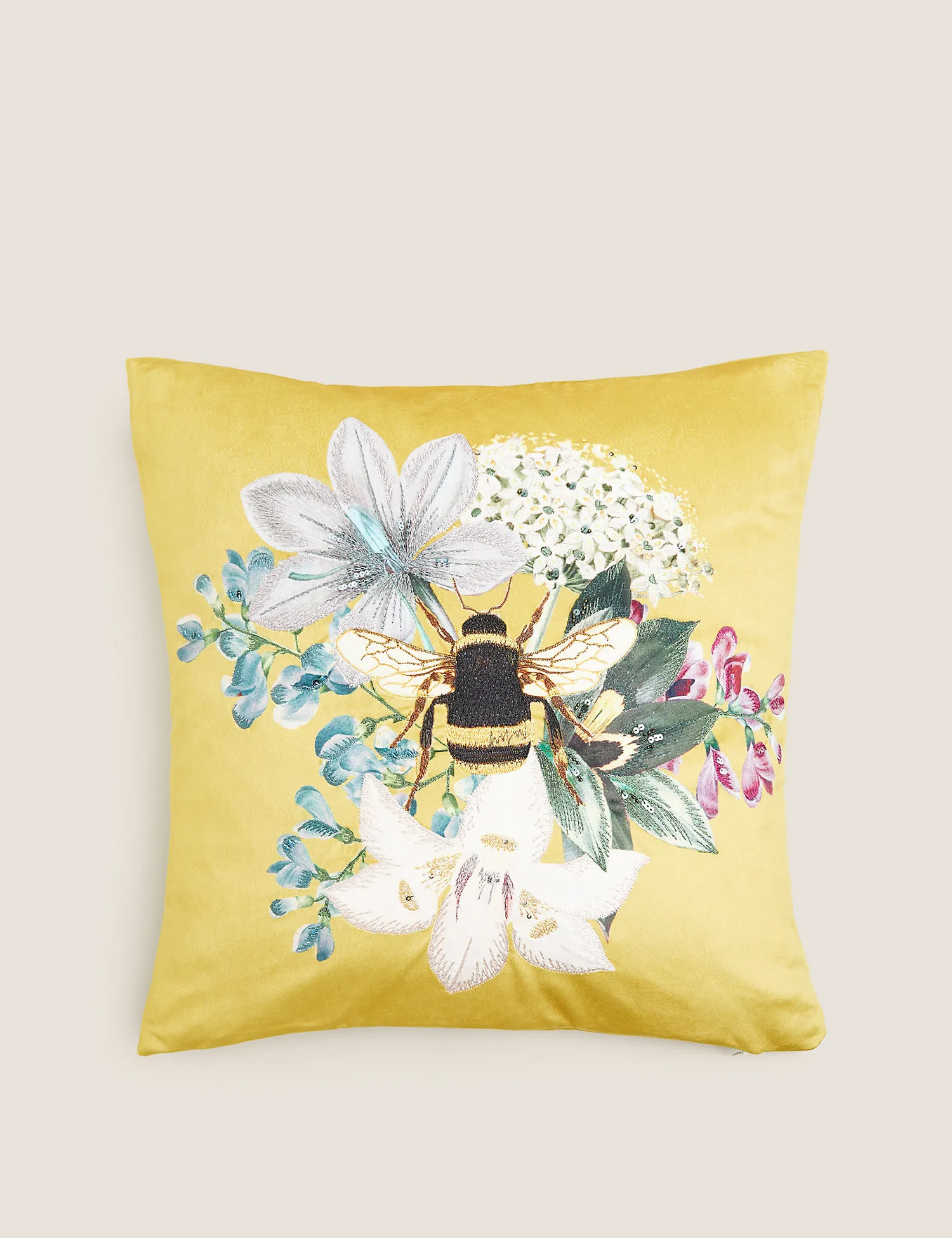 M&S Velvet Bee Embroidered Cushion